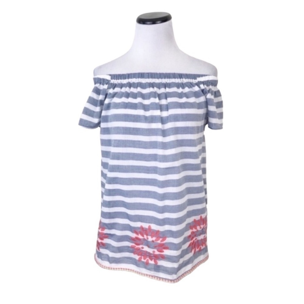 NWT Grand & Greene Off Shoulder Floral Embroidered Striped Blouse Top Small
